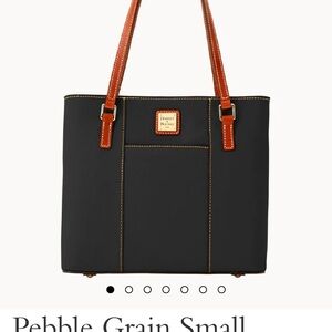Dooney & Bourke Pebble Grain Small Lexington Tote black and camel leather